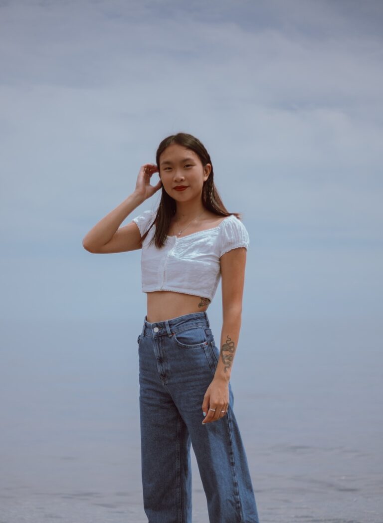 woman, model, casual, pose, jeans, denim, crop top, asian, long hair, face, female, crop top, crop top, crop top, crop top, crop top
